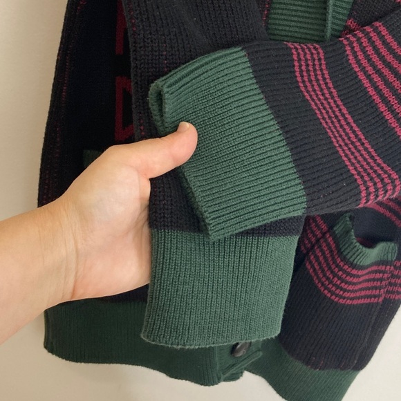 Vintage Cardigan Women Large Black Green Red Canada Maple Leaf Robin Kay Sweater - Picture 11 of 13